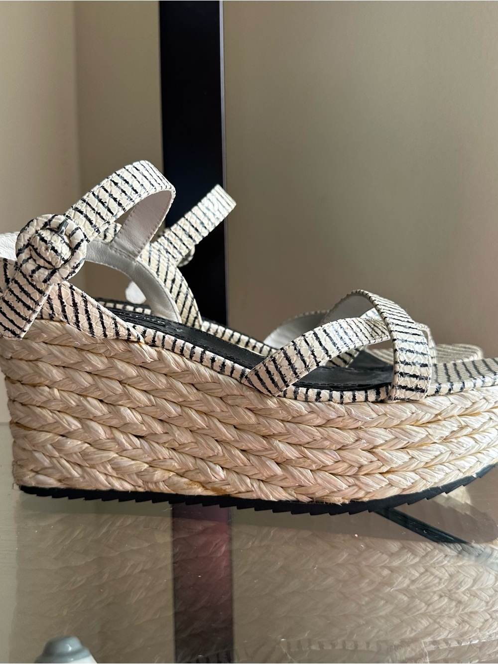 Woven Espadrille Wedge Sandals - Black & Natural